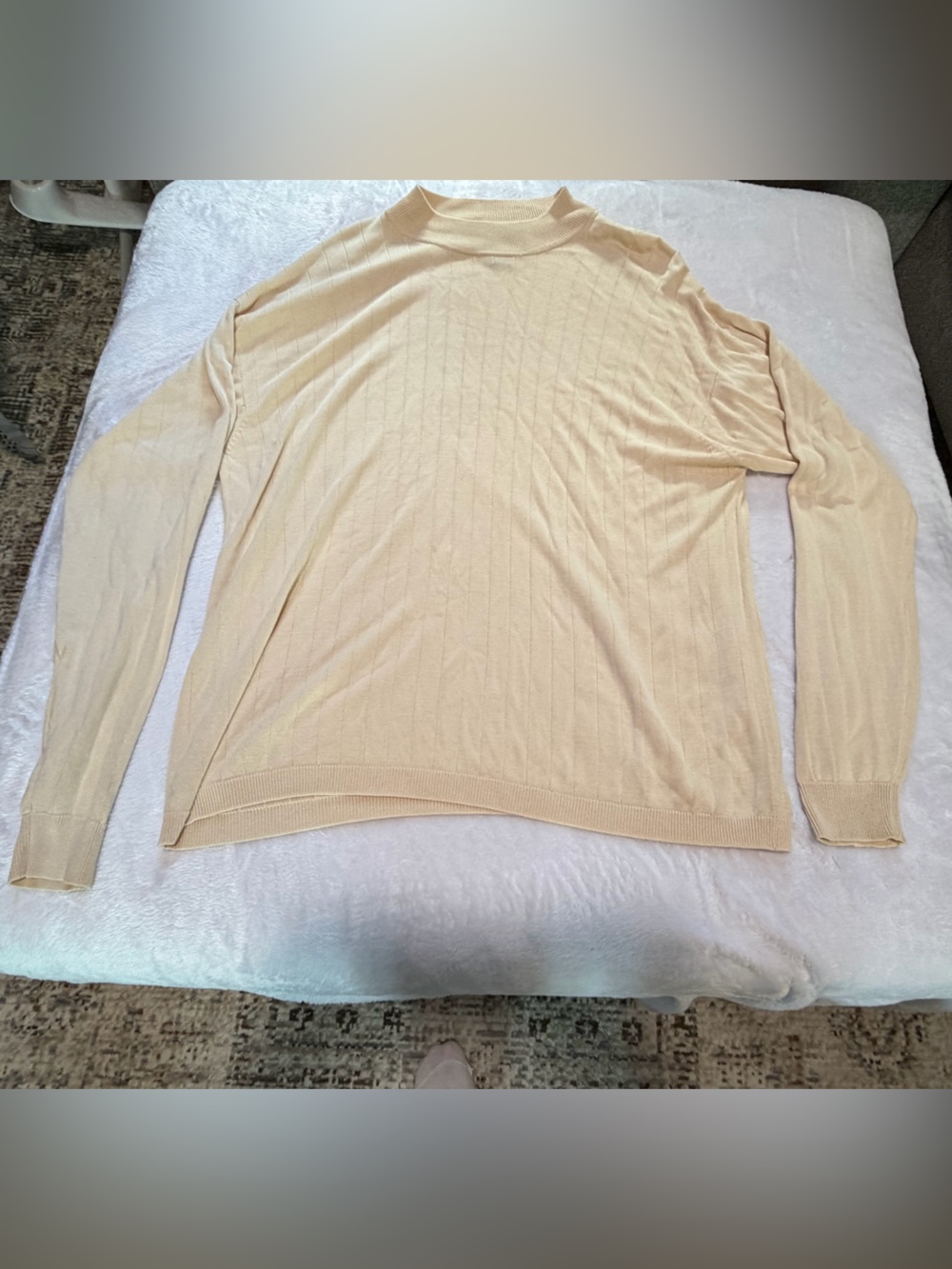 Murano Men’s XL 100% Silk Sweater Cream Ribbed Knit Crewneck Quiet Luxury